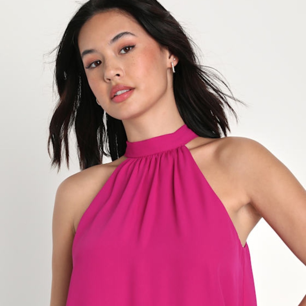 Lulus Upscale Cutie Magenta Halter Tank Top Pink - Size L